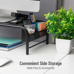 Mind Reader Monitor Stand 2 Side Storage Compartment, 5-1/2"H x 11-1/2"W x 20"L, Black