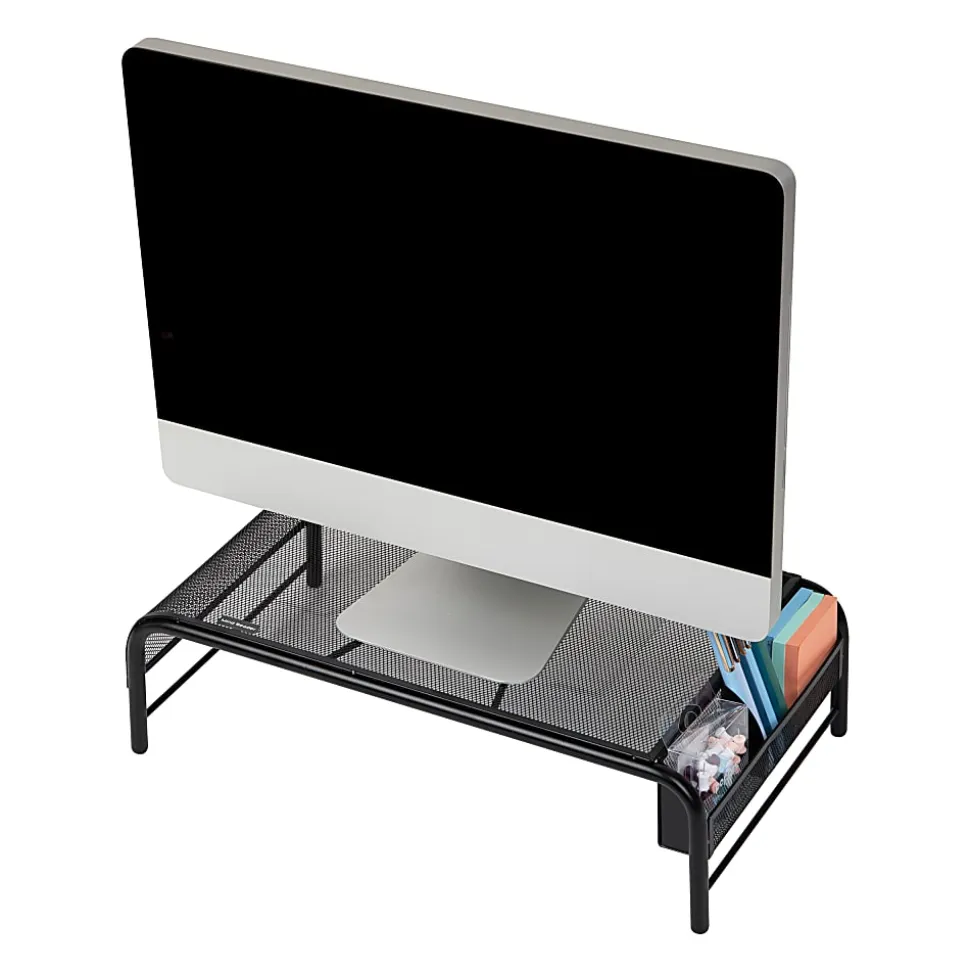 Mind Reader Monitor Stand 2 Side Storage Compartment, 5-1/2"H x 11-1/2"W x 20"L, Black