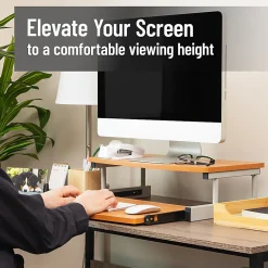 Mind Reader Monitor Stand Sliding Keyboard Drawer Laptop Riser, 5 59/10"H x 14-3/4"W x 20"D, Brown and Silver