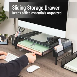 Mind Reader Monitor Stand Ventilated Laptop Riser Metal Paper Tray, 5 1/2"H x 11 1/2"W x 20"D, Black, Set of 2 Organizers