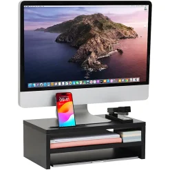Mind Reader Monitor Stand With Phone Slot And Storage Shelf, 5-1/2"H x 9"W x 15-3/4"D, Black