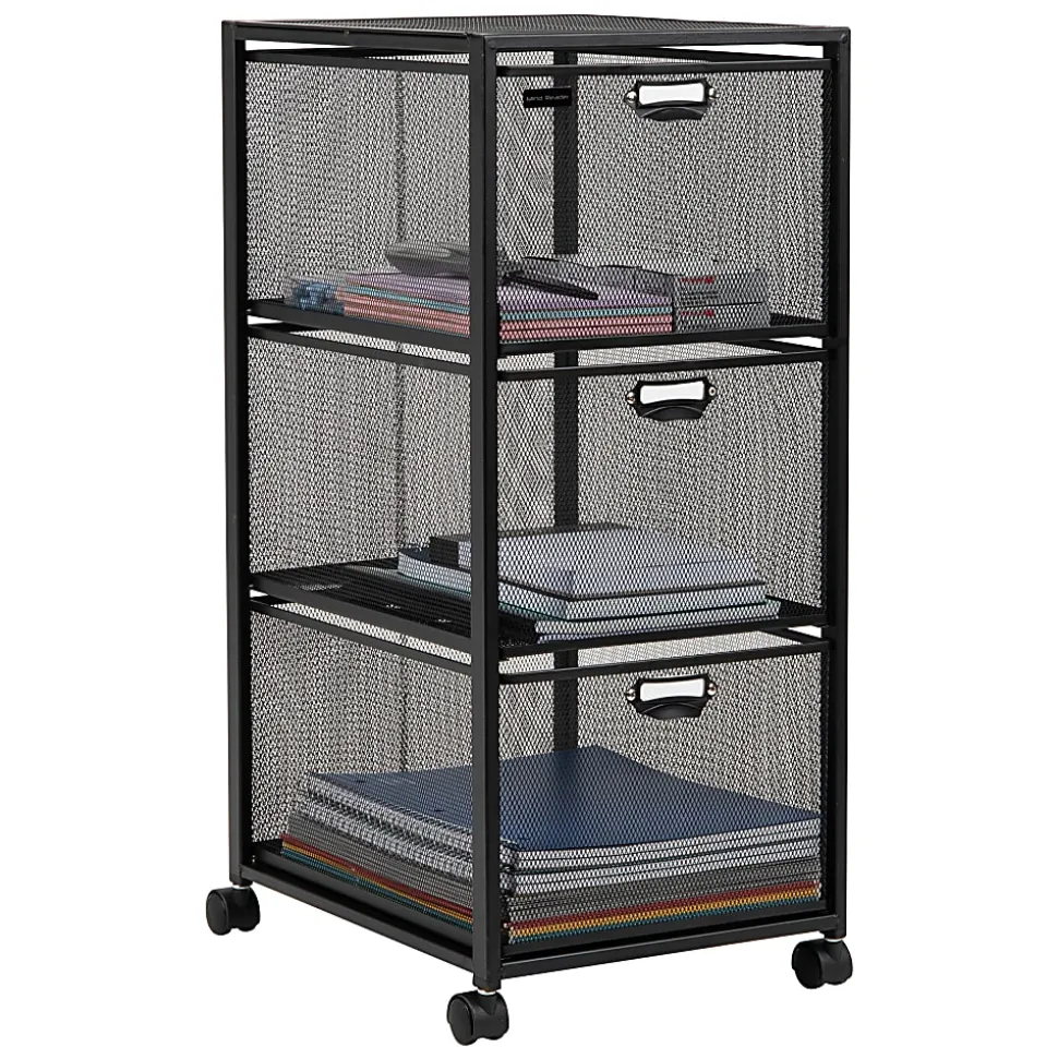 Mind Reader Multipurpose Cart with Drawers, Metal Mesh, Black, 25"H x 14"W x 11"L