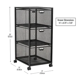 Mind Reader Multipurpose Cart with Drawers, Metal Mesh, Black, 25
