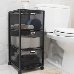 Mind Reader Multipurpose Cart with Drawers, Metal Mesh, Black, 25
