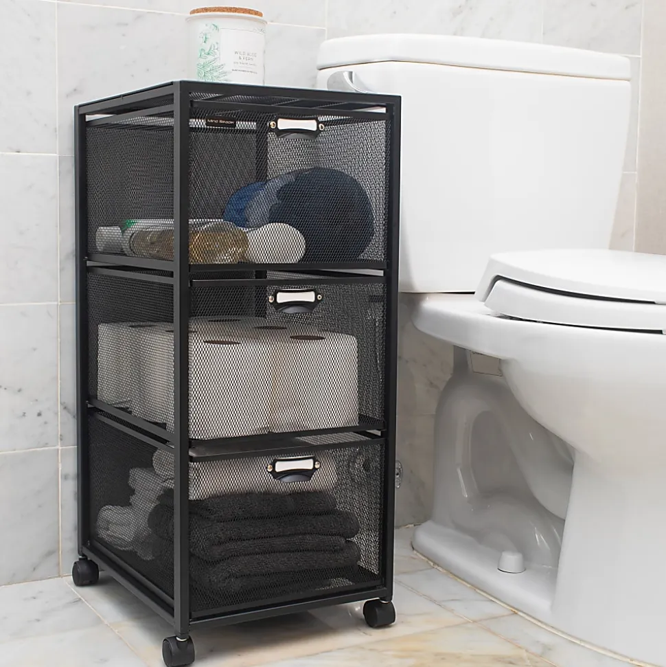 Mind Reader Multipurpose Cart with Drawers, Metal Mesh, Black, 25"H x 14"W x 11"L
