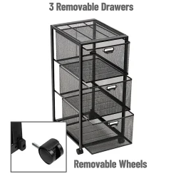Mind Reader Multipurpose Cart with Drawers, Metal Mesh, Black, 25