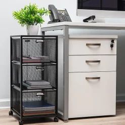 Mind Reader Multipurpose Cart with Drawers, Metal Mesh, Black, 25