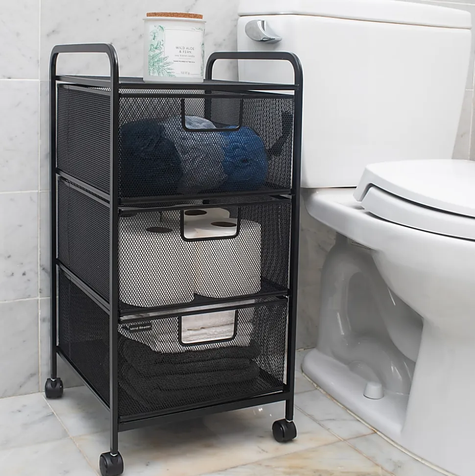 Mind Reader Multi-Purpose Rolling Storage Cart with Removable Drawers, 25" H x 13-1/4" W x 12-3/4" L, Black