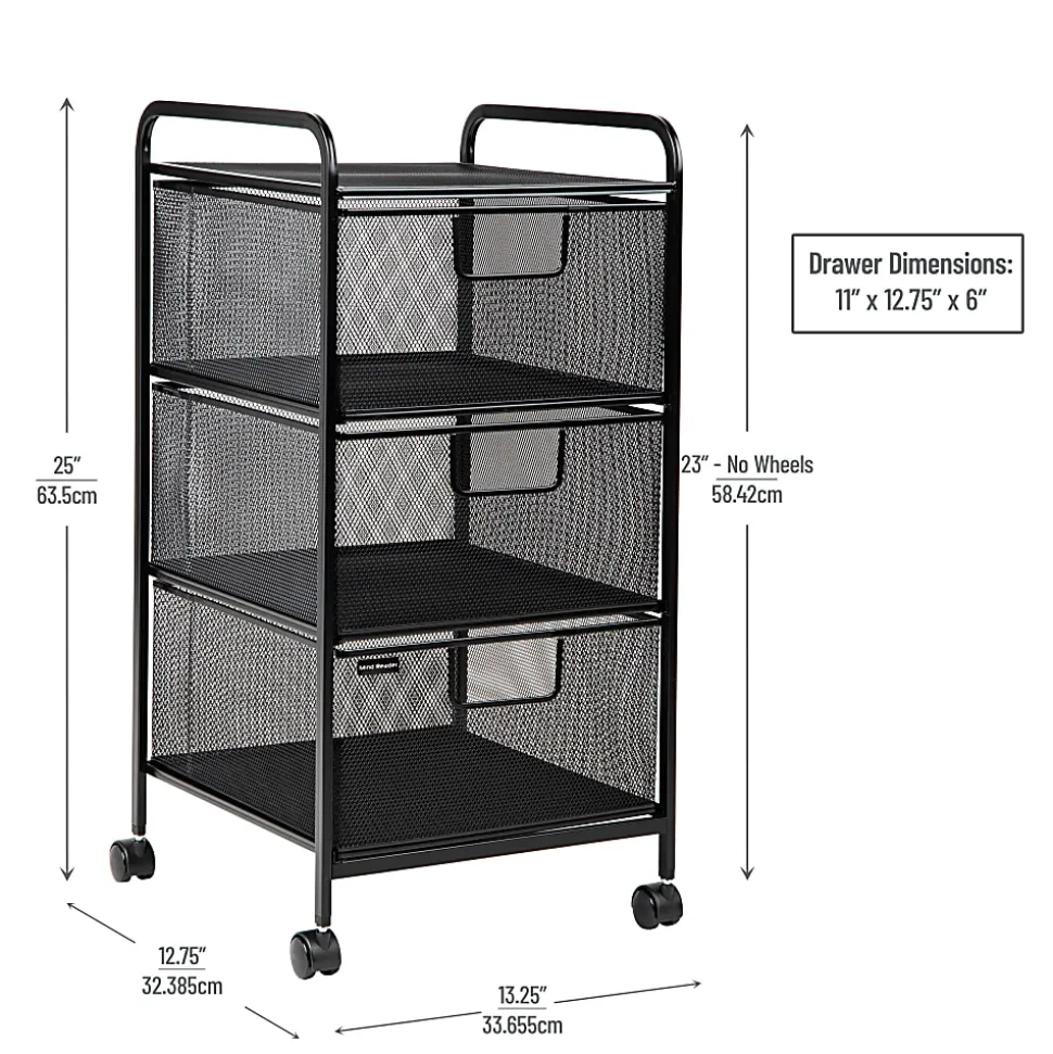 Mind Reader Multi-Purpose Rolling Storage Cart with Removable Drawers, 25" H x 13-1/4" W x 12-3/4" L, Black