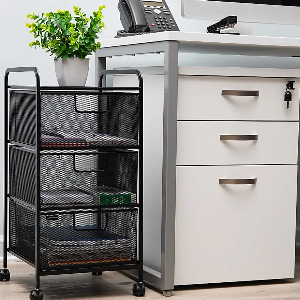 Mind Reader Multi-Purpose Rolling Storage Cart with Removable Drawers, 25" H x 13-1/4" W x 12-3/4" L, Black