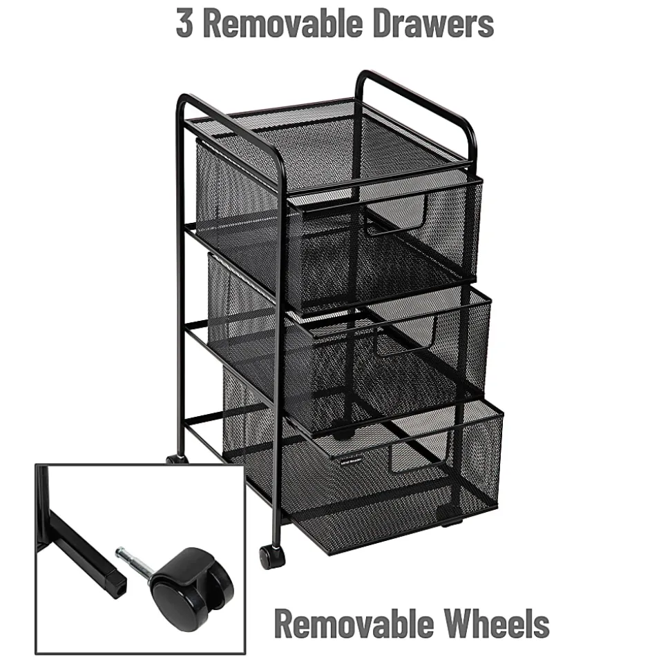 Mind Reader Multi-Purpose Rolling Storage Cart with Removable Drawers, 25" H x 13-1/4" W x 12-3/4" L, Black