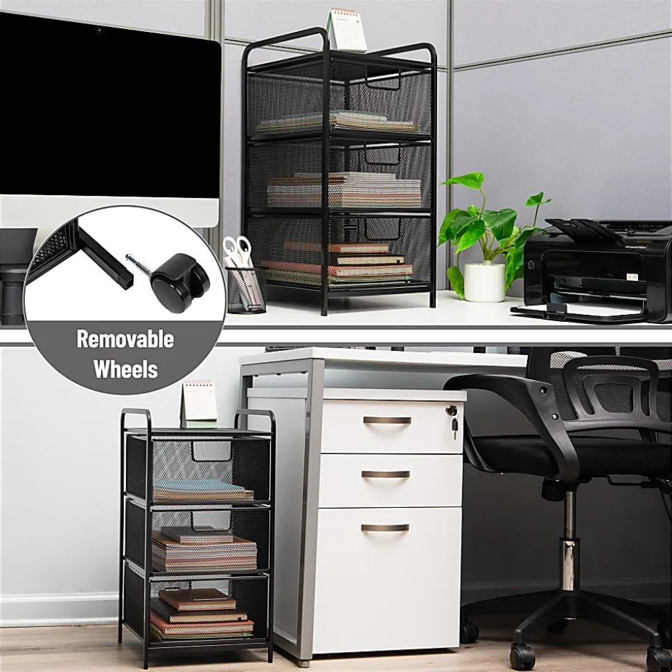 Mind Reader Multi-Purpose Rolling Storage Cart with Removable Drawers, 25" H x 13-1/4" W x 12-3/4" L, Black