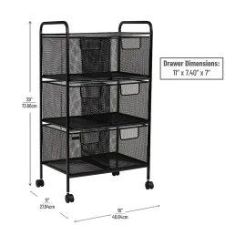 Mind Reader Multipurpose Rolling Cart with Drawers Office Storage Organizer, Utility Cart, Metal, 29