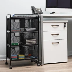 Mind Reader Multipurpose Rolling Cart with Drawers Office Storage Organizer, Utility Cart, Metal, 29