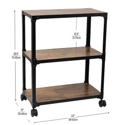 Mind Reader Multipurpose Rolling Cart with 3 Tiers, Mobile Office Storage Organizer, Metal, MDF, 29-1/2" H x 12" W x 23" L, Brown