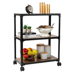 Mind Reader Multipurpose Rolling Cart with 3 Tiers, Mobile Office Storage Organizer, Metal, MDF, 29-1/2