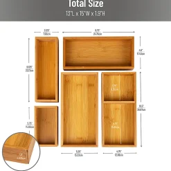 Mind Reader 5-Piece Bamboo Drawer Organizer Set, Brown