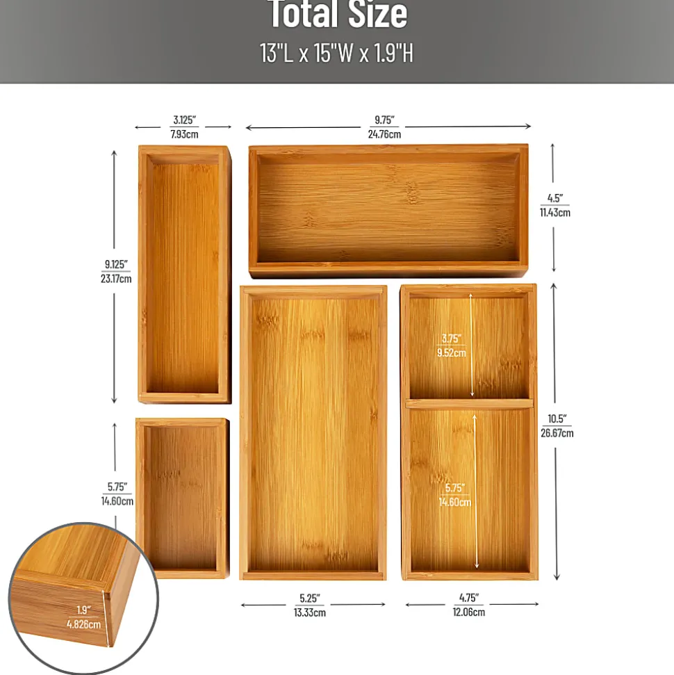 Mind Reader 5-Piece Bamboo Drawer Organizer Set, Brown