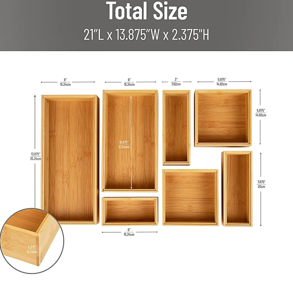 Mind Reader 7-Piece Bamboo Drawer Organizer Set, Brown