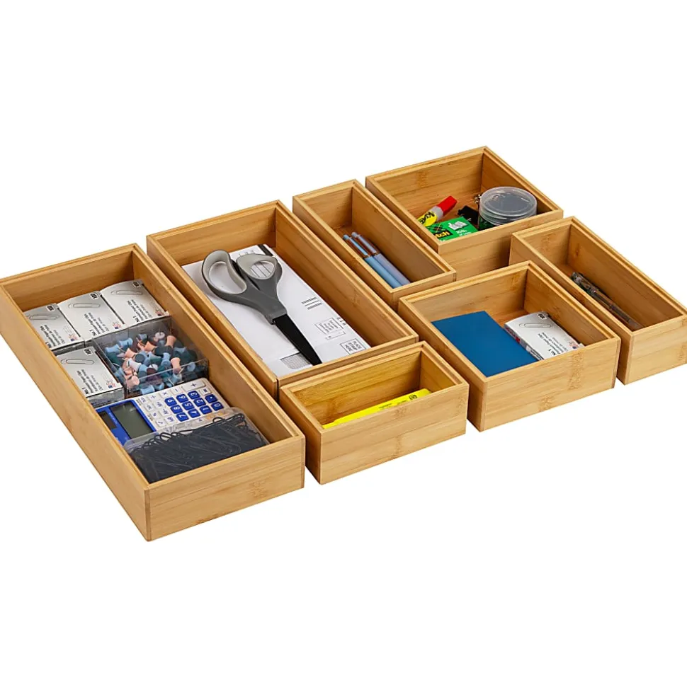 Mind Reader 7-Piece Bamboo Drawer Organizer Set, Brown