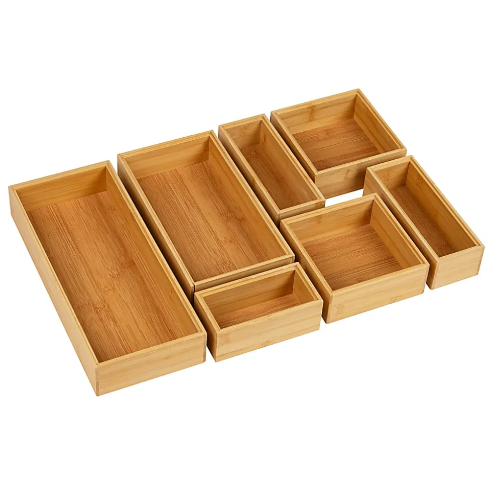 Mind Reader 7-Piece Bamboo Drawer Organizer Set, Brown