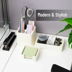 Mind Reader 3-Piece Cement Desk Organizer Set, Cream