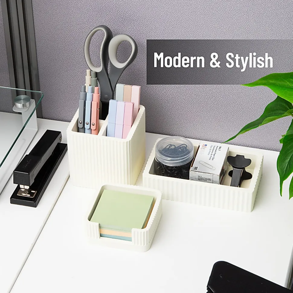 Mind Reader 3-Piece Cement Desk Organizer Set, Cream