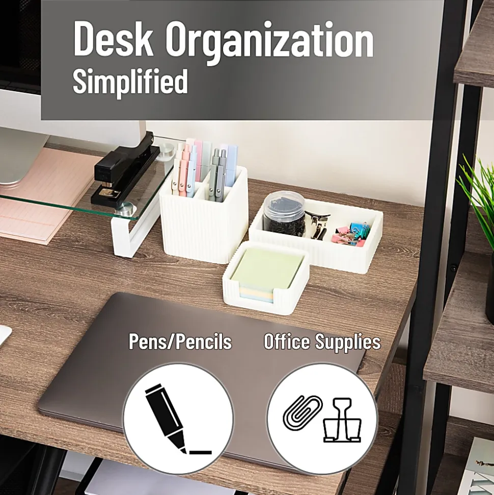 Mind Reader 3-Piece Cement Desk Organizer Set, Cream