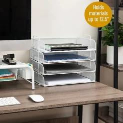 Mind Reader 4-Piece Stackable Paper Tray Desktop Organizer, 11-1/2”H x 9-3/4”W x 13-1/4”D, White