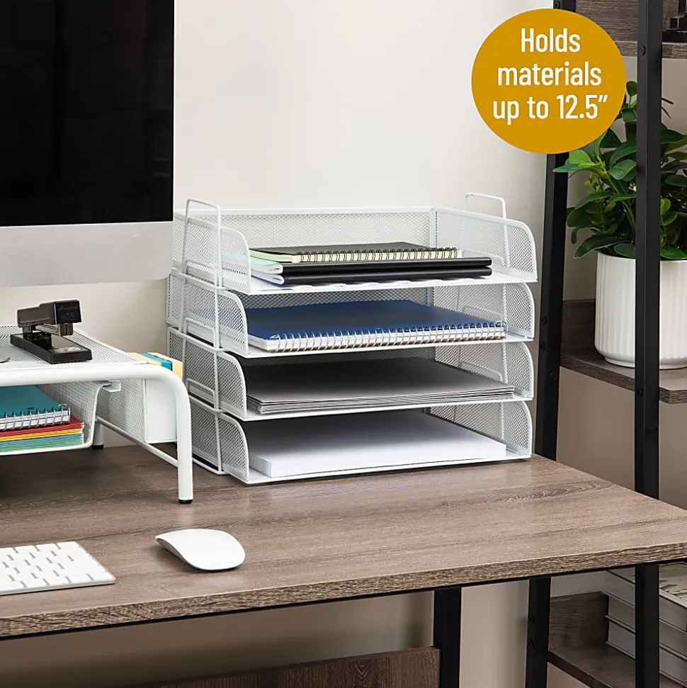 Mind Reader 4-Piece Stackable Paper Tray Desktop Organizer, 11-1/2”H x 9-3/4”W x 13-1/4”D, White