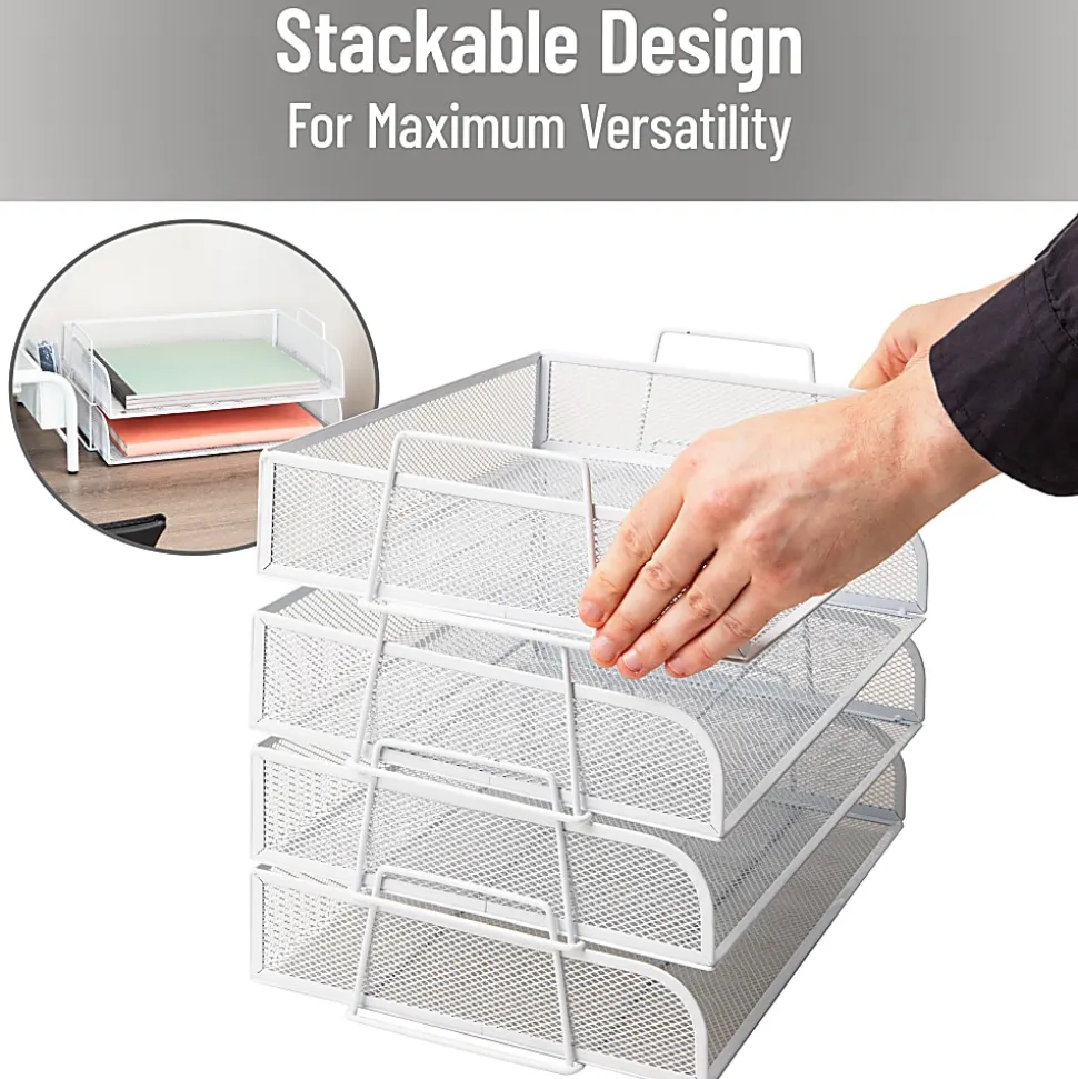 Mind Reader 4-Piece Stackable Paper Tray Desktop Organizer, 11-1/2”H x 9-3/4”W x 13-1/4”D, White