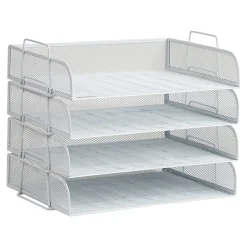 Mind Reader 4-Piece Stackable Paper Tray Desktop Organizer, 11-1/2”H x 9-3/4”W x 13-1/4”D, White