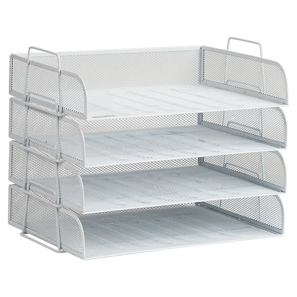 Mind Reader 4-Piece Stackable Paper Tray Desktop Organizer, 11-1/2”H x 9-3/4”W x 13-1/4”D, White