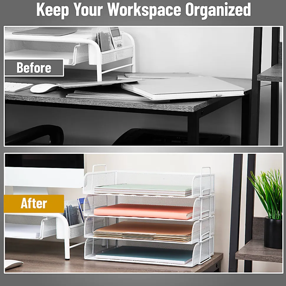 Mind Reader 4-Piece Stackable Paper Tray Desktop Organizer, 11-1/2”H x 9-3/4”W x 13-1/4”D, White