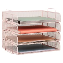 Mind Reader 4-Piece Stackable Paper Tray Desktop Organizer, 11-1/2”H x 9-3/4”W x 13-1/4”D, Pink