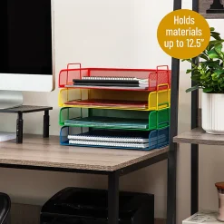 Mind Reader 4-Piece Stackable Paper Tray Desktop Organizer, 11-1/2”H x 9-3/4”W x 13-1/4”D, Multicolor