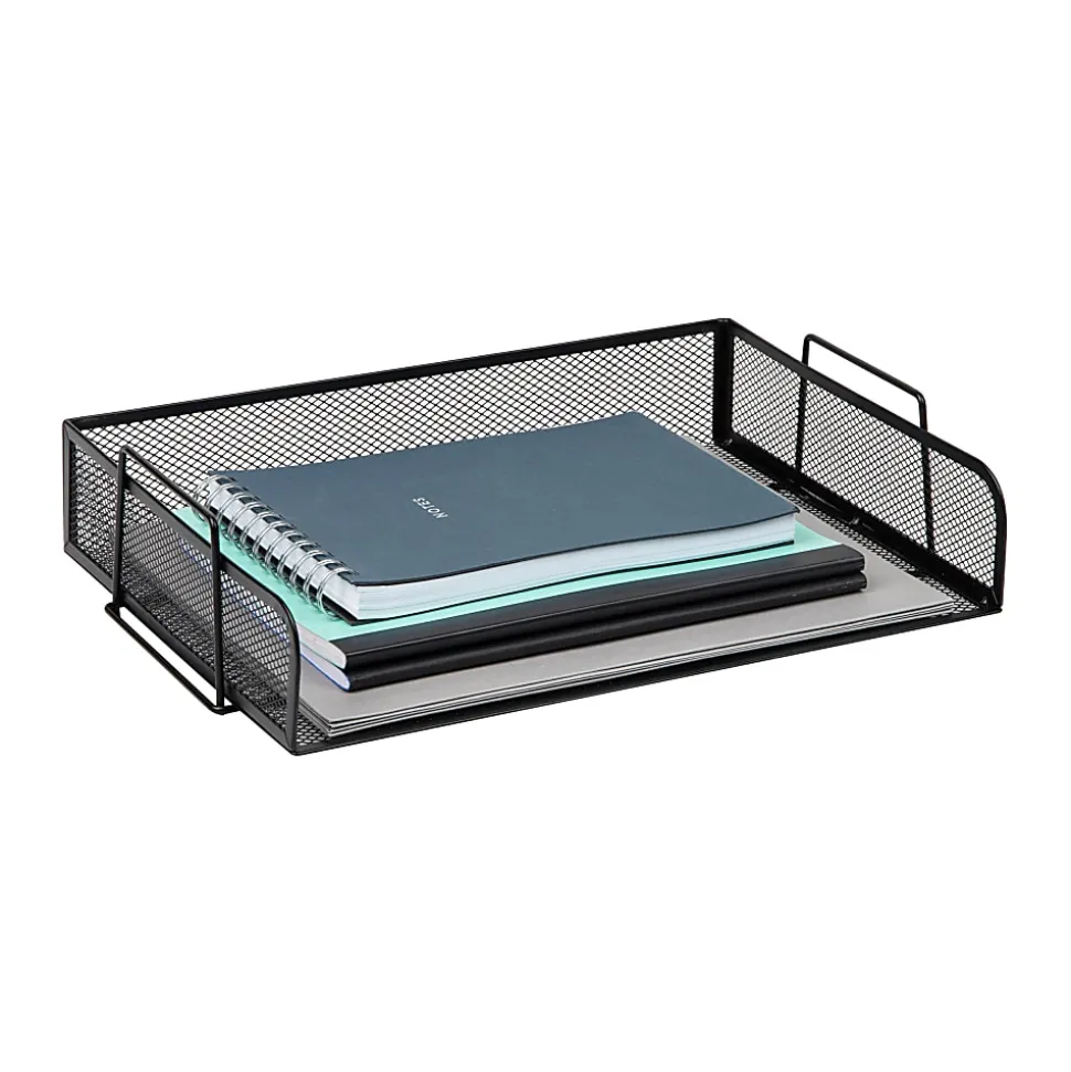 Mind Reader 4-Piece Stackable Paper Tray Desktop Organizer, 11-1/2”H x 9-3/4”W x 13-1/4”D, Black