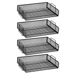 Mind Reader 4-Piece Stackable Paper Tray Desktop Organizer, 11-1/2”H x 9-3/4”W x 13-1/4”D, Black