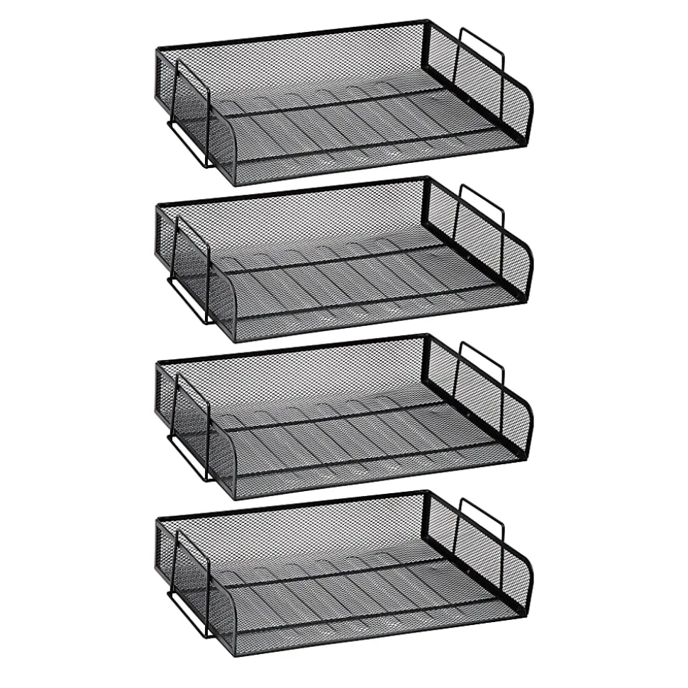 Mind Reader 4-Piece Stackable Paper Tray Desktop Organizer, 11-1/2”H x 9-3/4”W x 13-1/4”D, Black