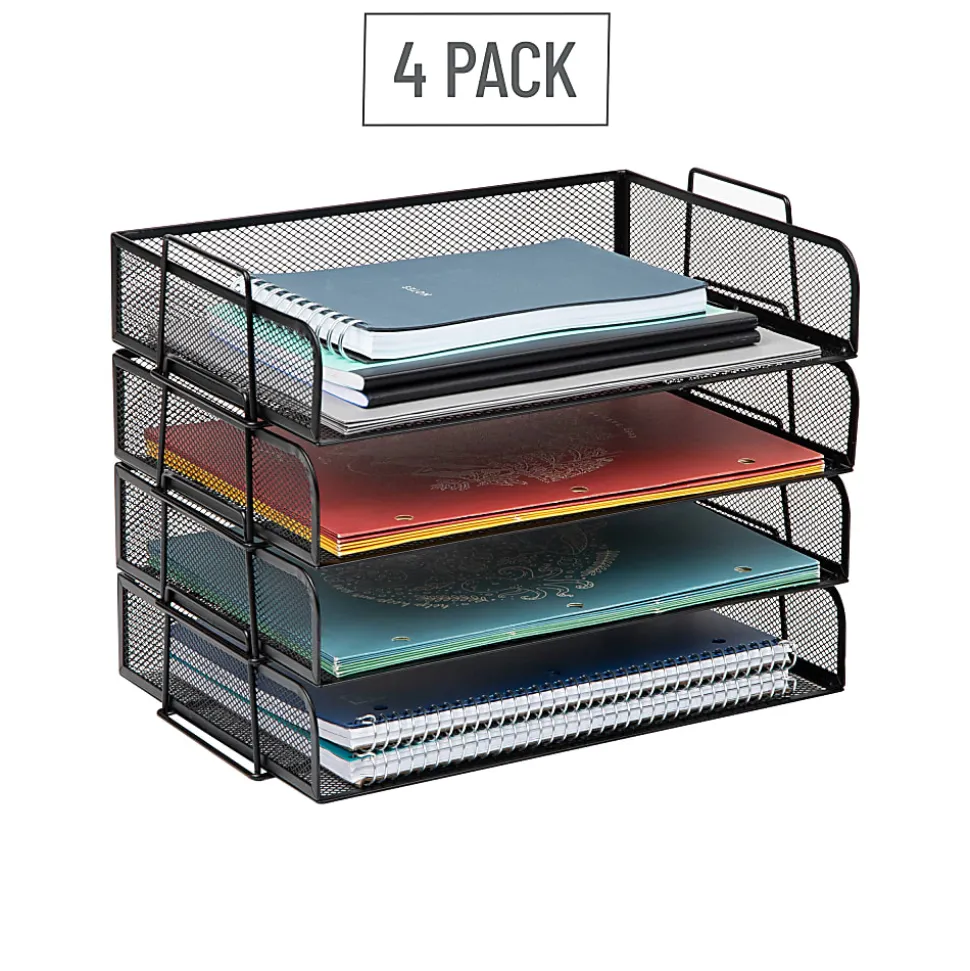 Mind Reader 4-Piece Stackable Paper Tray Desktop Organizer, 11-1/2”H x 9-3/4”W x 13-1/4”D, Black