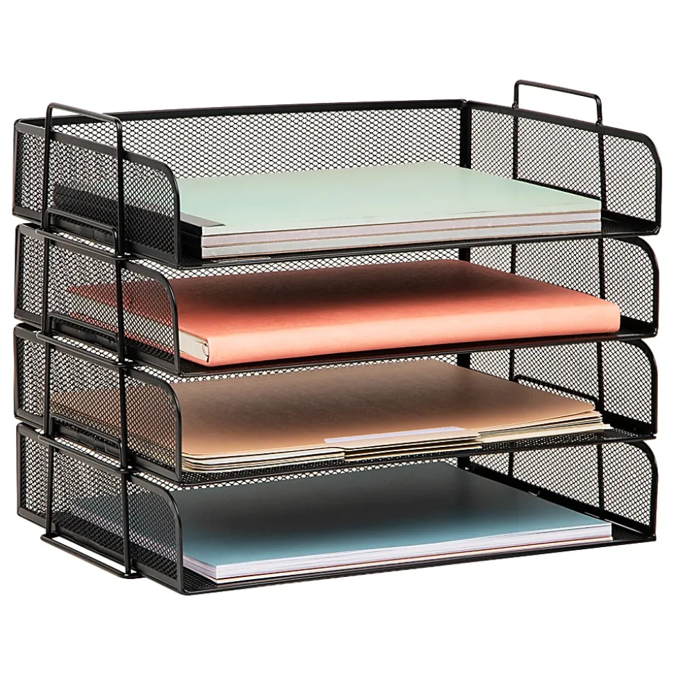 Mind Reader 4-Piece Stackable Paper Tray Desktop Organizer, 11-1/2”H x 9-3/4”W x 13-1/4”D, Black