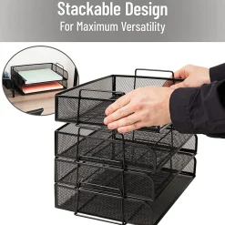 Mind Reader 4-Piece Stackable Paper Tray Desktop Organizer, 11-1/2”H x 9-3/4”W x 13-1/4”D, Black