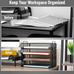 Mind Reader 4-Piece Stackable Paper Tray Desktop Organizer, 11-1/2”H x 9-3/4”W x 13-1/4”D, Black
