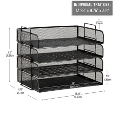 Mind Reader 4-Piece Stackable Paper Tray Desktop Organizer, 11-1/2”H x 9-3/4”W x 13-1/4”D, Black