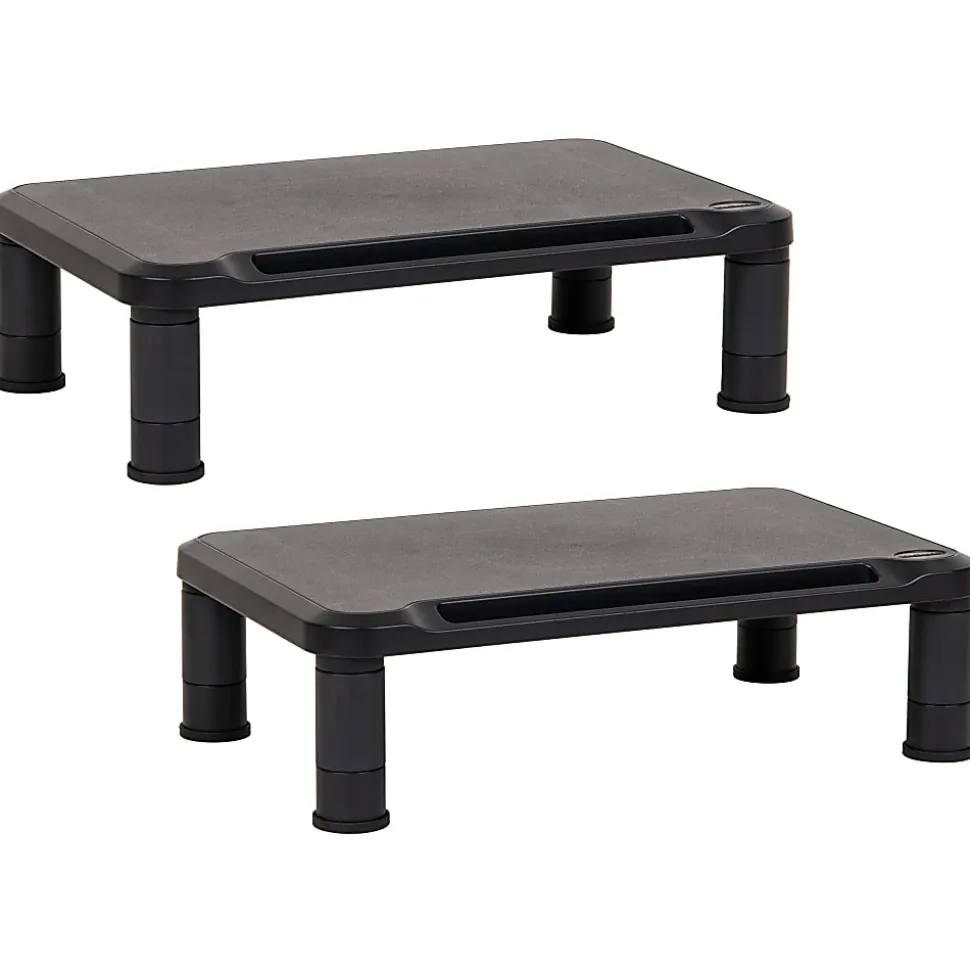 Mind Reader Plastic Monitor Stand Height Adjustable Laptop Computer Riser, 5-1/4"H x 10-1/2"W x 14-1/2"D, Black, Set of 2 Stands