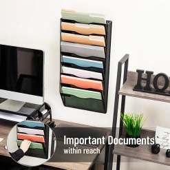 Mind Reader 8-Pocket Wall File Organizer, 26-1/4"H x 4"W x 13"D, Black