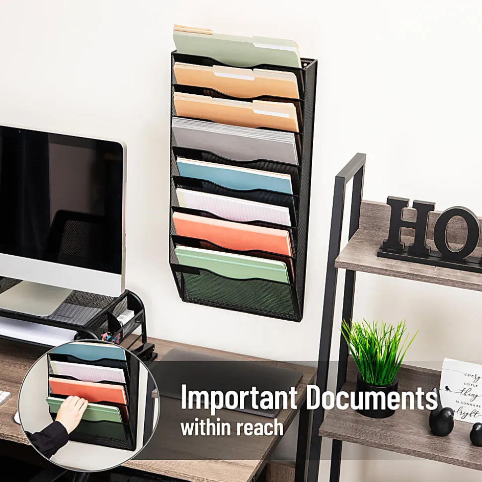 Mind Reader 8-Pocket Wall File Organizer, 26-1/4"H x 4"W x 13"D, Black