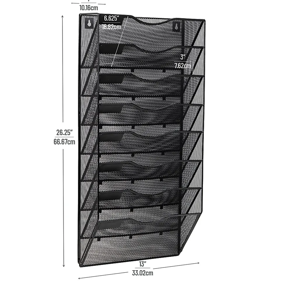 Mind Reader 8-Pocket Wall File Organizer, 26-1/4"H x 4"W x 13"D, Black