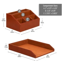Mind Reader PU Leather Desk Organizer And Letter Tray Set, Brown, Total Qty 1