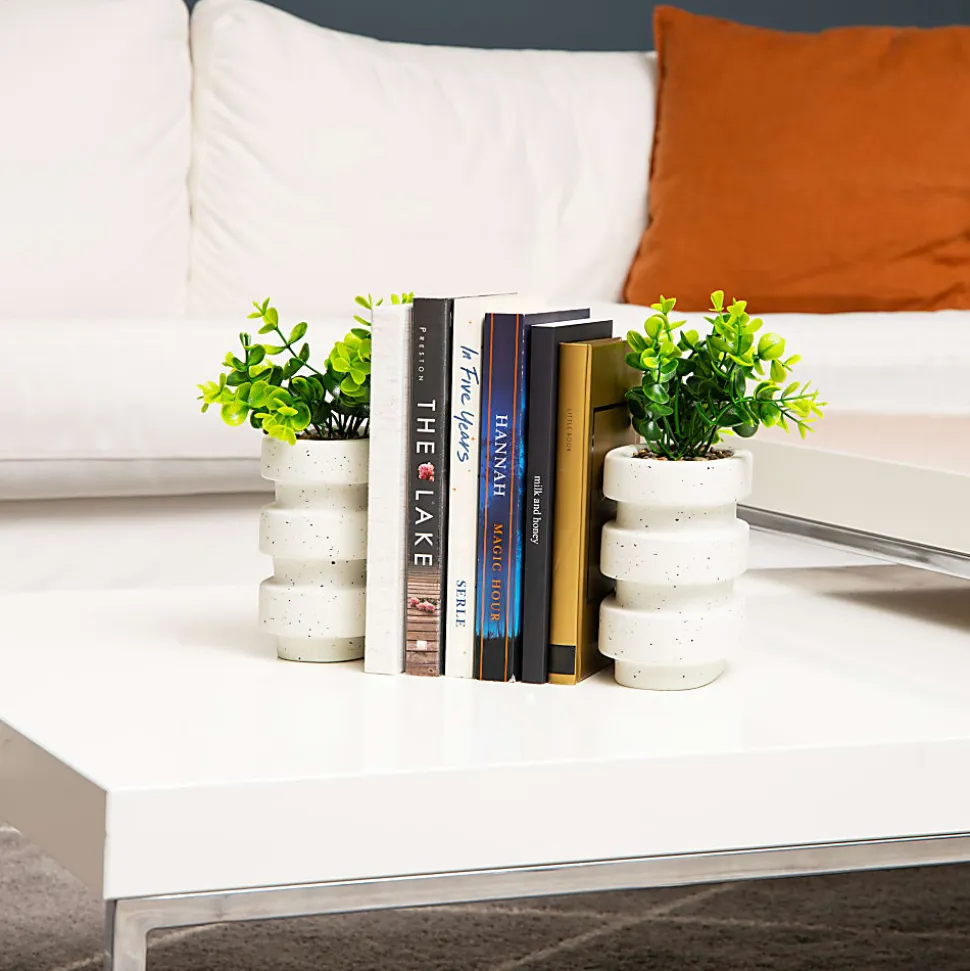Mind Reader Ribbed Cement Planter Bookends, 5" x 3", White, Total Qty 2